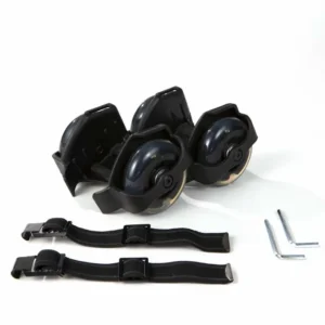 Black Skate Buds strap-on heel skates with LED wheels, adjustable straps, and tools for kids, teens, and adults.